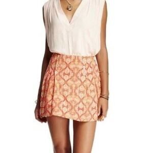 Free People Skirt Women's Size 0 Poppy Peach Boho Print Lover's Lane Mini Orange